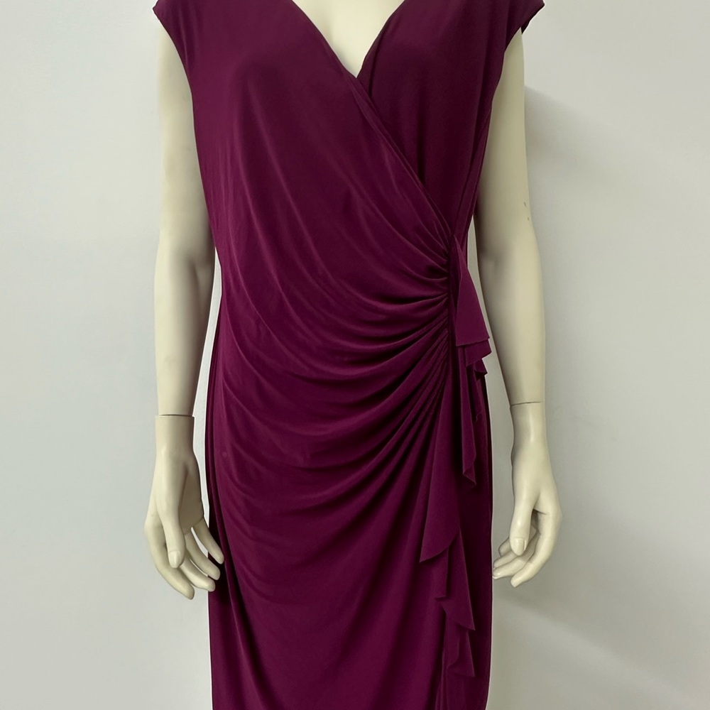 American Living Plum Faux Wrap Ruffle Dress